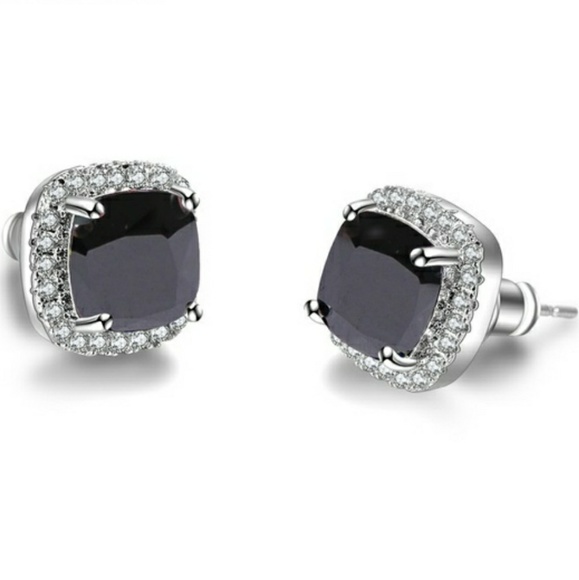 Black & White Diamond Halo Stud Earrings - Picture 4 of 7
